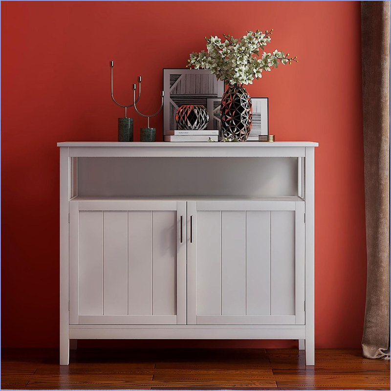 Buffet, armoire de rangement blanche moderne avec tablettes réglables | Panneau de fibres à densité moyenne E1 | Peinture UV
