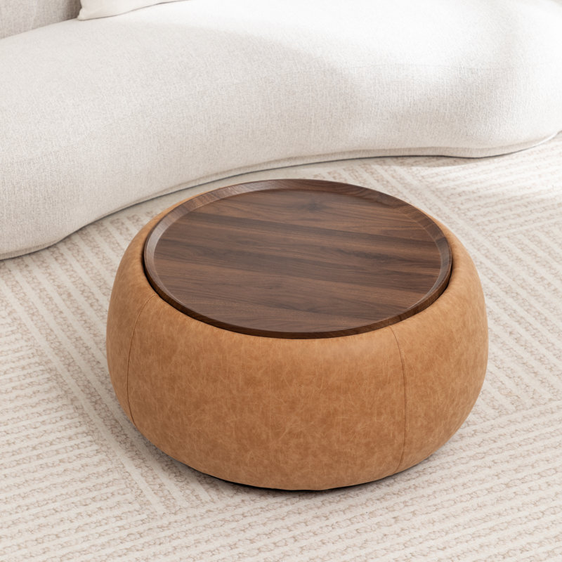 Pietsch Round Cocktail Ottoman With Storage, Vintage Brown