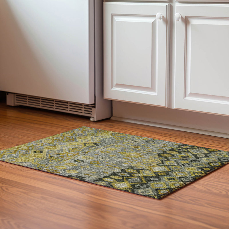 Premium Machine Washable Mayfield AMF2303 Casual Rug, 1'8" x 2'6", Pewter