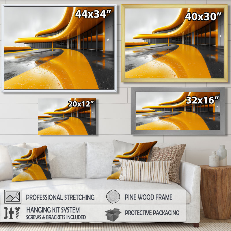 «Yellow Grey Turbocharged Thrills», art mural «Casinos / Race Tracks», Toile encadrée noire simple
