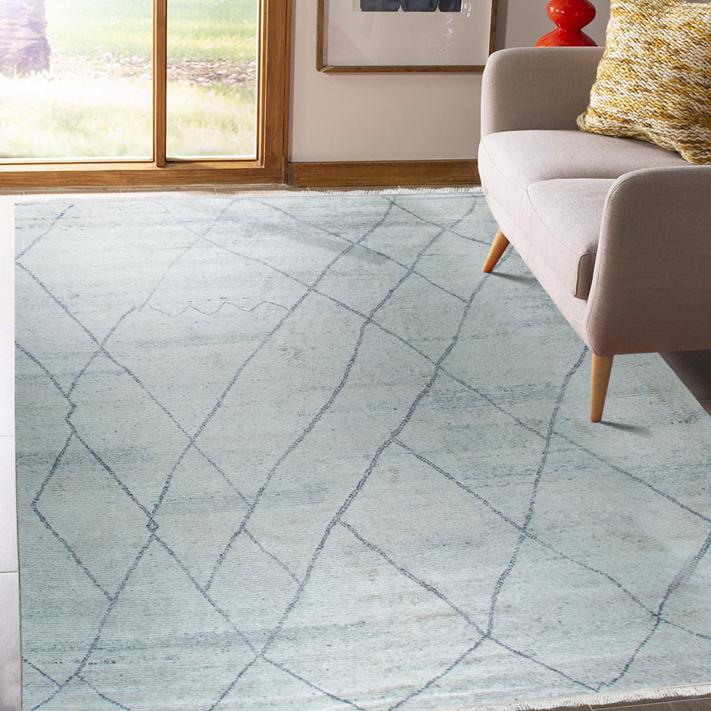 Tapis contemporain contemporain en laine noué à la main argent, Rectangle 9 pi x 12 pi