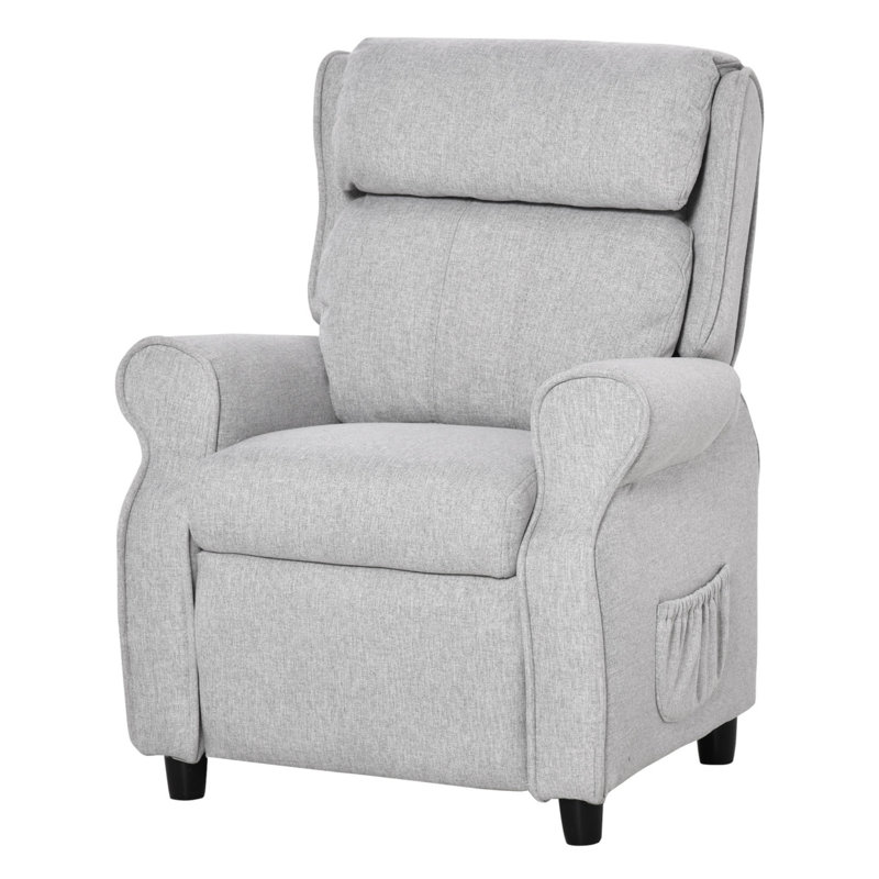 Qaba Kids Recliner Chair Children Sofa Angle Adjustable Single Lounger Armchair Gaming Chair With Footrest 2 Side Pockets For 3-5 Years, Light Grey