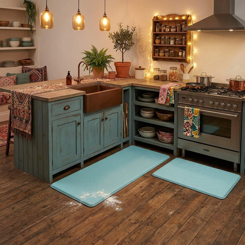 Ensemble de 2 tapis de cuisine anti-fatigue, tapis en caoutchouc mousse 17 x 29 + 17 x 59, imperméable à l'eau, antidérapant, facile à nettoyer pour l'évier