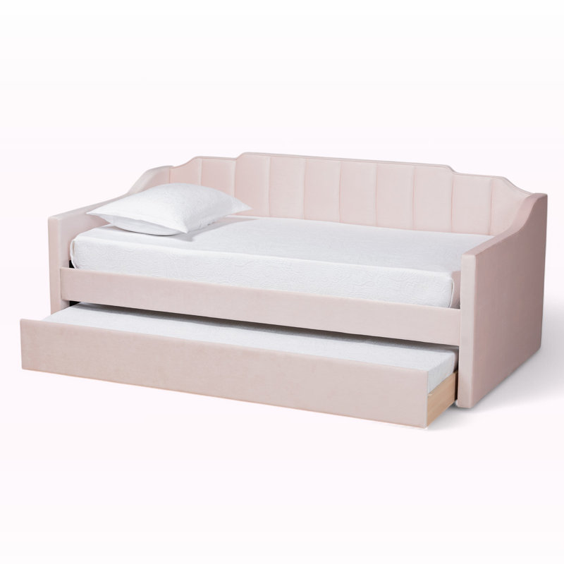 Marlee Modern Twin Size Velvet Fabric Daybed in Pink, 34.71" H X 81.50" L X 41.84" W, Pink, Twin