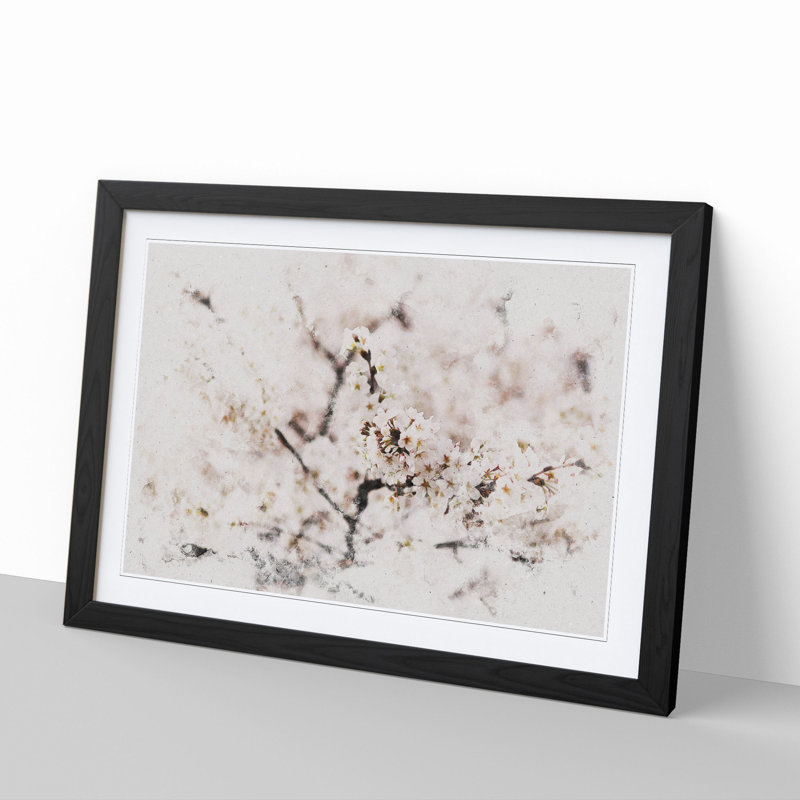 Pink Cherry Blossom Flowers Vol.7 - Picture Frame Graphic Art, 65cm H x 90cm W x 2cm D, Black Framed