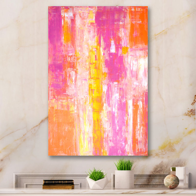 Art abstrait rose et orange - reproduction d'art moderne et contemporaine sur toile, H 36 po x l 24 po x P 1 po, Toile tendue