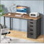 Bureau d'ordinateur de 47 pouces avec 5 tiroirs et armoire réversible, brun rustique et noir, idéal pour les petits bureaux à domicile et les zones d'étude