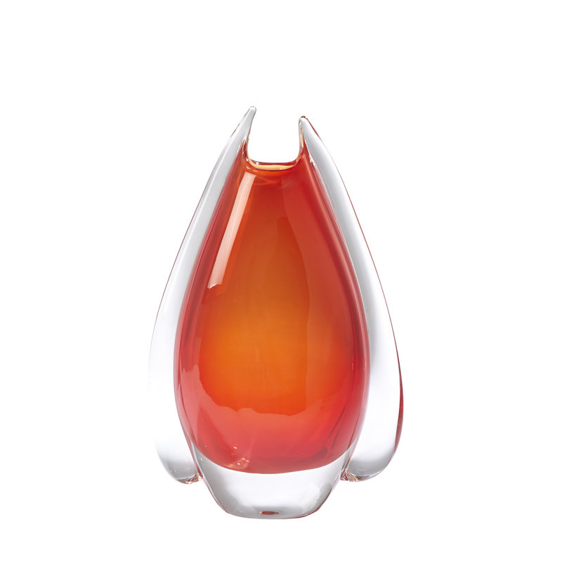 Fin Vase, 15.5" H x 4.5" W x 10" D, Orange/Yellow
