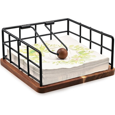 Porte-serviette en bois d'acacia pour table, distributeur de serviettes de table carré Farmhouse avec ouverture latérale large - Serviettes en papier faciles à saisir pour table de salle à manger et comptoir de cuisine (7,6 po x 7,6 po x 3,3 po)
