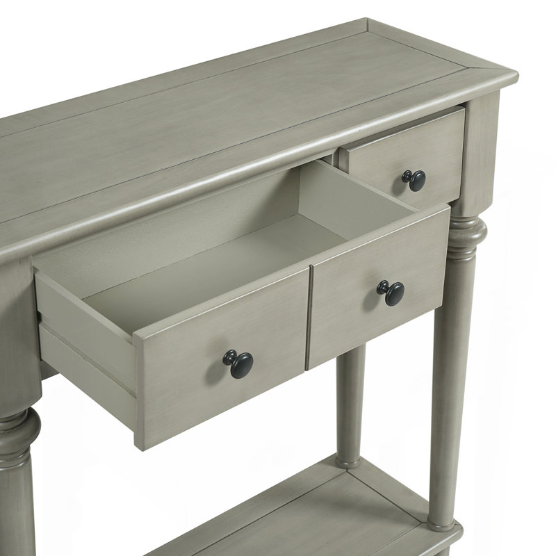 Table d'entrée avec 4 tiroirs, console rétro avec tablette ouverte pour les entrées, les salons et les couloirs (gris délavé)