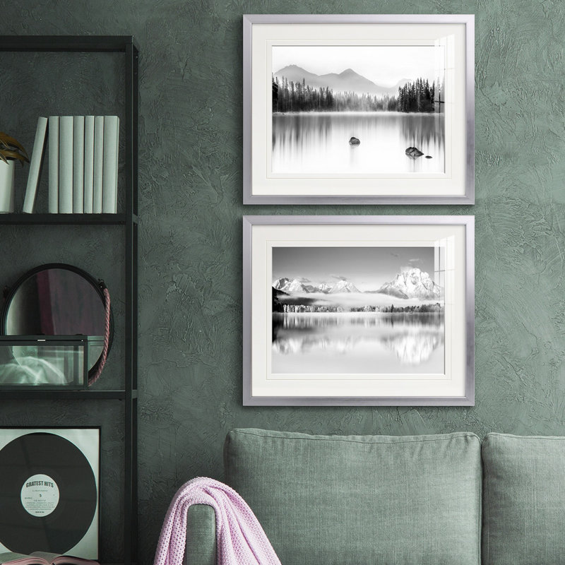 Reproduction de photo sur toile, Papier avec cadre argenté, Blanc mat
