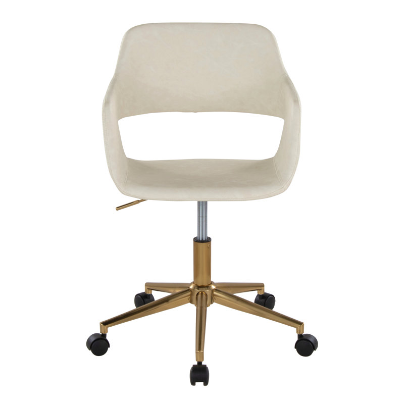 Chaise de travail contemporaine en métal doré et similicuir, Crème, Doré
