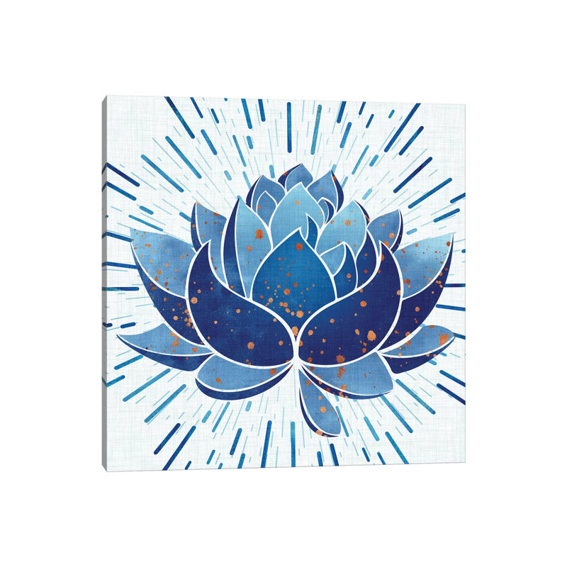 Lotus Indigo Blooming-impression d’art graphique, H 48 po x l 48 po x 1,5 po, Pas de tapis, Toile tendue