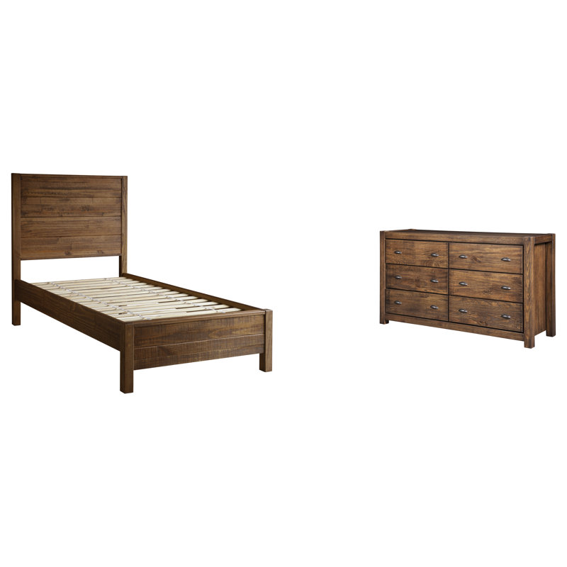Montauk Bedroom Set, Rustic Walnut, Twin, 2 Pcs: Bed, Nightstand