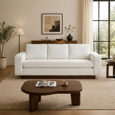 Canapé 80,7 po en chenille moderne, canapé rembourré 3 places avec base en bois d'hévéa, canapé de salon contemporain pour appartement