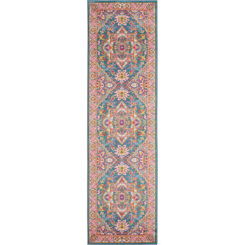 Tapis bleu sarcelle / rouge Verda, Tapis de couloir 2 pi 2 po x 10 pi