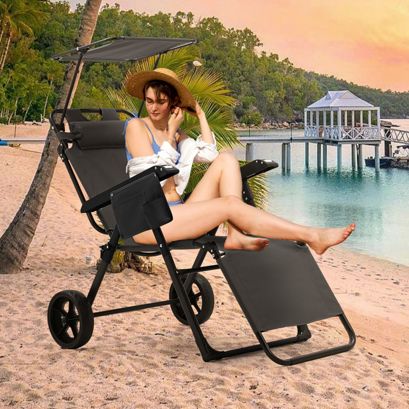Fauteuil de chariot de plage Selia - 2 en 1 se transforme du chariot de plage en chaise de plage, Noir