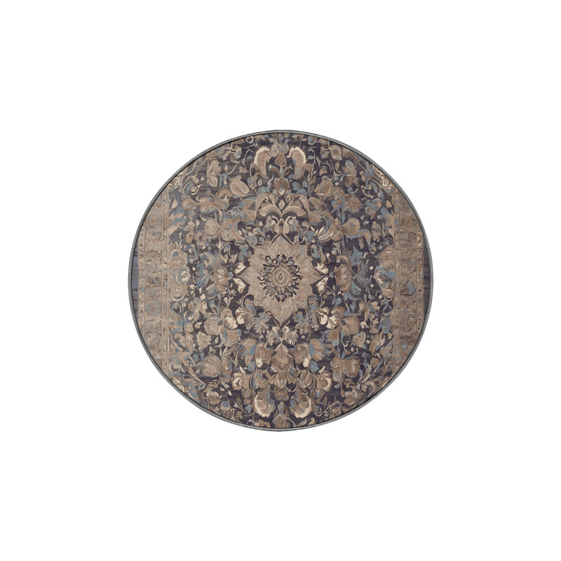 Tapis gris soyeux et moelleux, Rond 5 pi