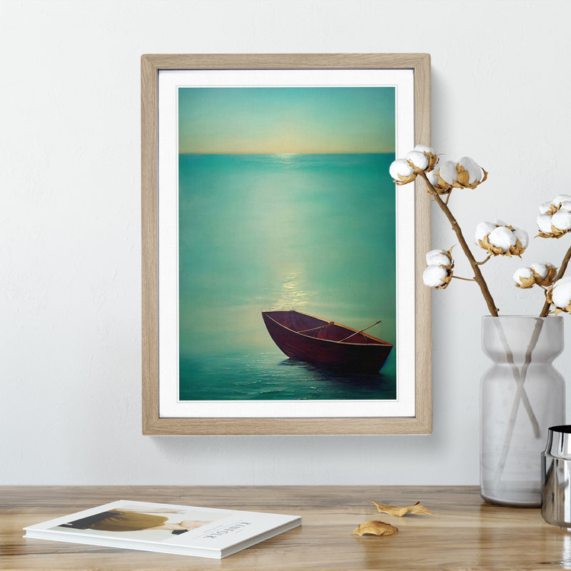 Vacant Boat - Single Picture Frame Painting, 34cm H x 25cm W x 2cm D, Oak 