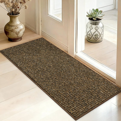20X48 Inch Non-Slip Washable Door Mat, Dirt Resistant Absorbent Low Profile Entrance Mat, Brown