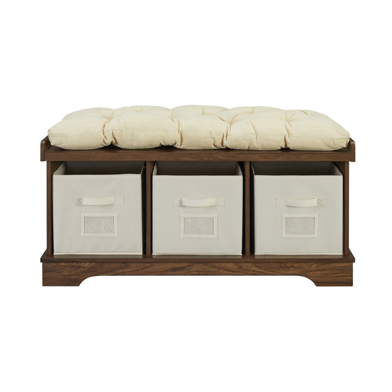 Mccready Cotton Upholstered Storage Bench, Dark Walnut