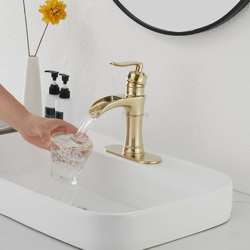 Single-handle Bathroom Faucet with Drain Assembly, Brushed Gold