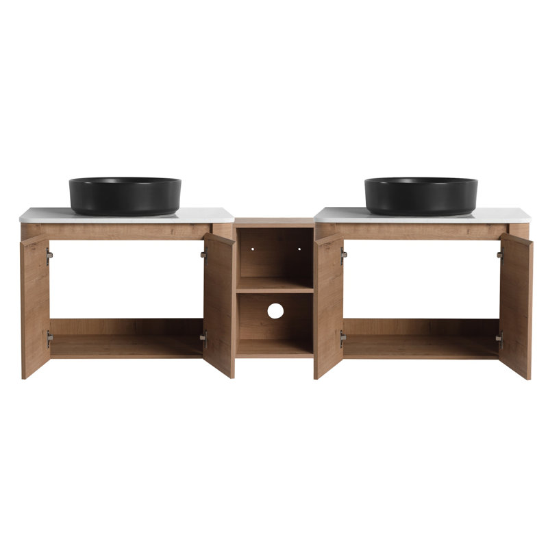 Meuble-lavabo double 72 po avec plateau en pierre reconstituée 72 po