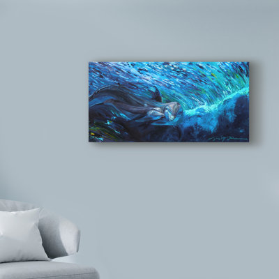 «All My Waves Mother and Baby Bottlenose Dolphin», reproduction de peinture acrylique sur toile tendue