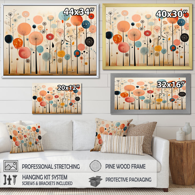 Fond d'écran coloré Mid Mid Century Whimsical - Art abstrait Mid-Century, Cadre flottant doré, H 12 po x l 20 po x P 1 po