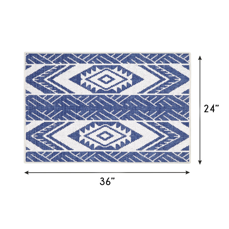 Berlauda Geometric Non-Skid Kitchen Mat, Navy