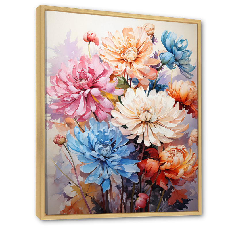 Yafit Chrysanthemums Vibrant Collage III, H 40 po x l 30 po x P 1,5 po, Cadre naturel flottant