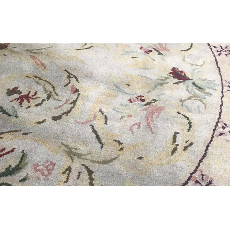 Hand-Knotted High-Quality Ivory Round Area Rug