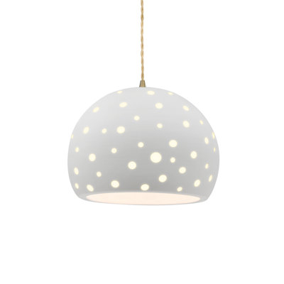 Luminaire suspendu sphère 1 lumière perforée - jaune pâle - laiton antique - l 12,25 po x H 9,25 po - DEL dédiée - cordon torsadé beige