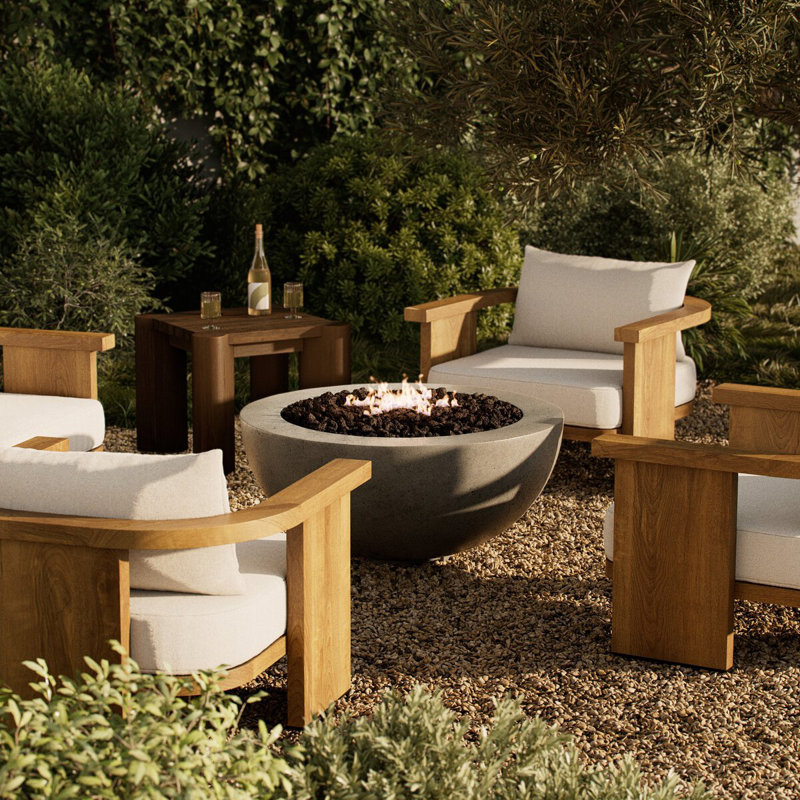 Round Concrete Fire Pit Table, Pewter Concrete, Natural Gas
