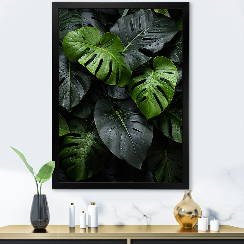 Dominicain, feuillage tropical II - impression, H 20 po x l 12 po x P 1 po, Cadre photo noir