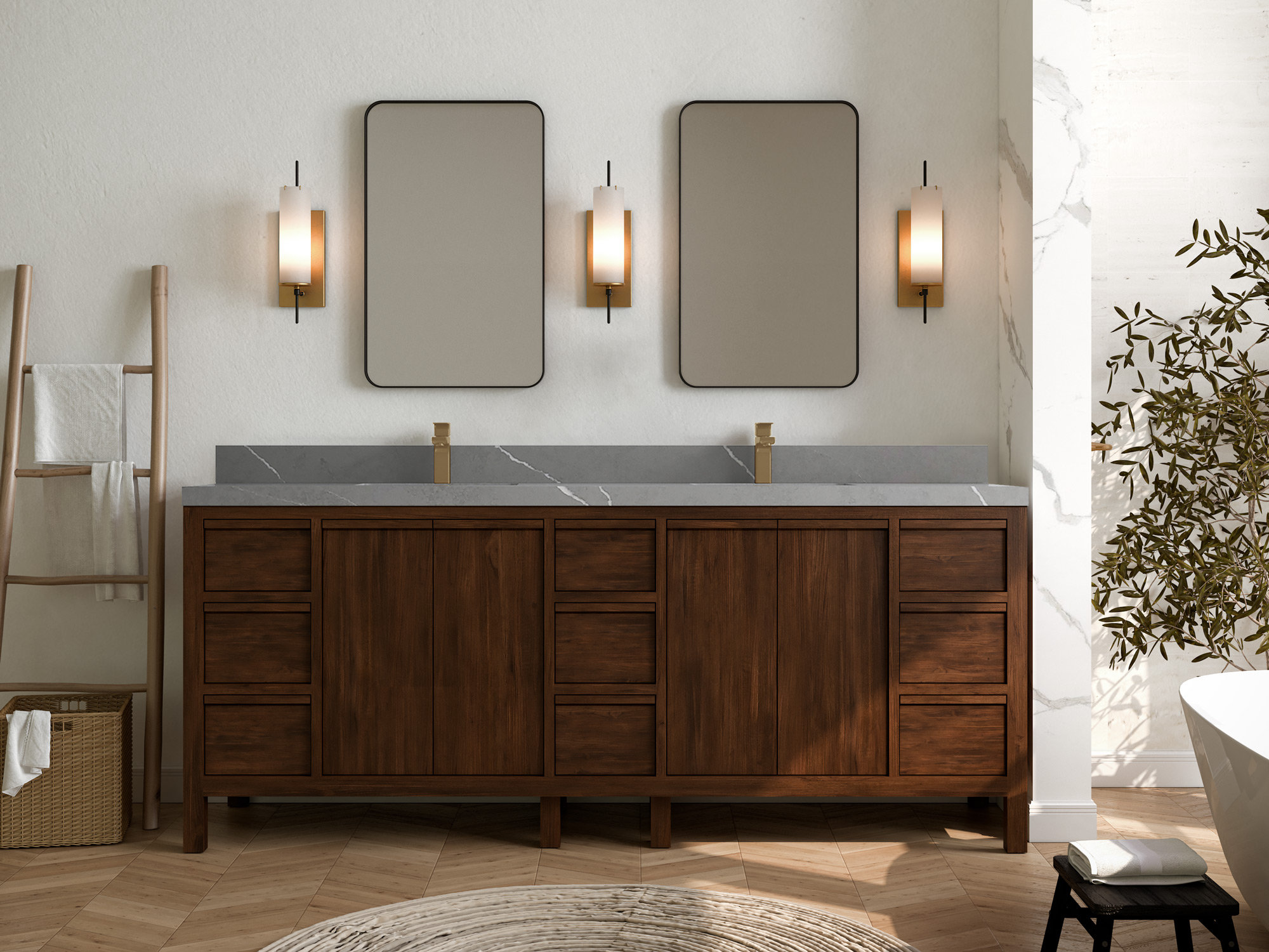 Willow Collections 84'' Double Bathroom Vanity with Quartz Top