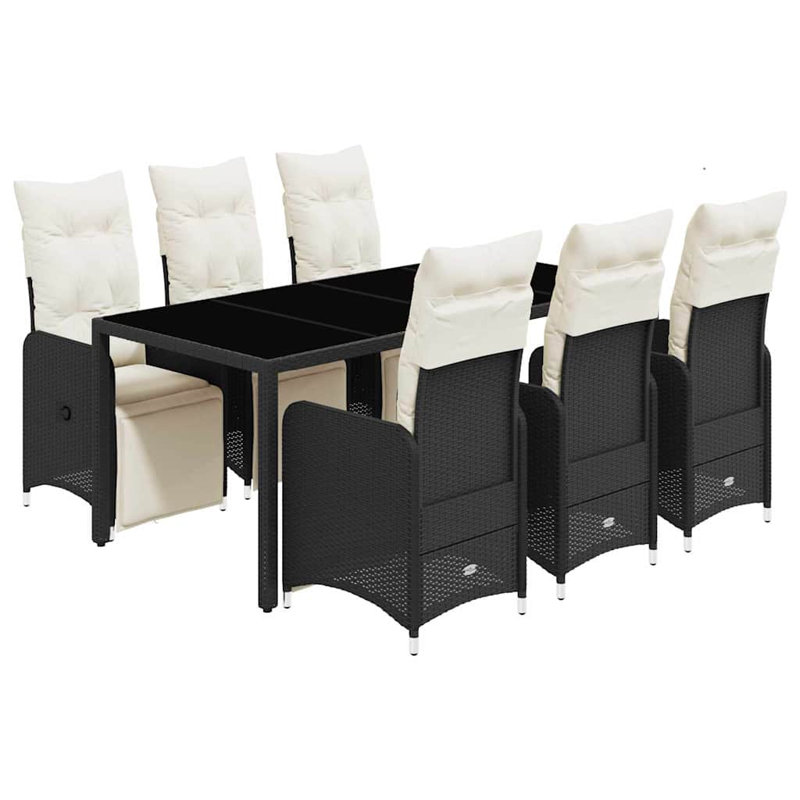 Ensemble bistro avec repose-pieds réglables en rotin PE noir, 6
