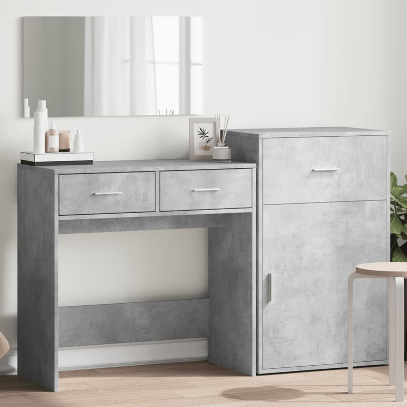 Dressing Table with Mirror, Concrete Grey