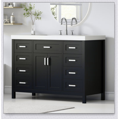 Meuble-lavabo 48 po avec lavabo, 2 portes, 8 tiroirs, système de fermeture en douceur, design classique et moderne