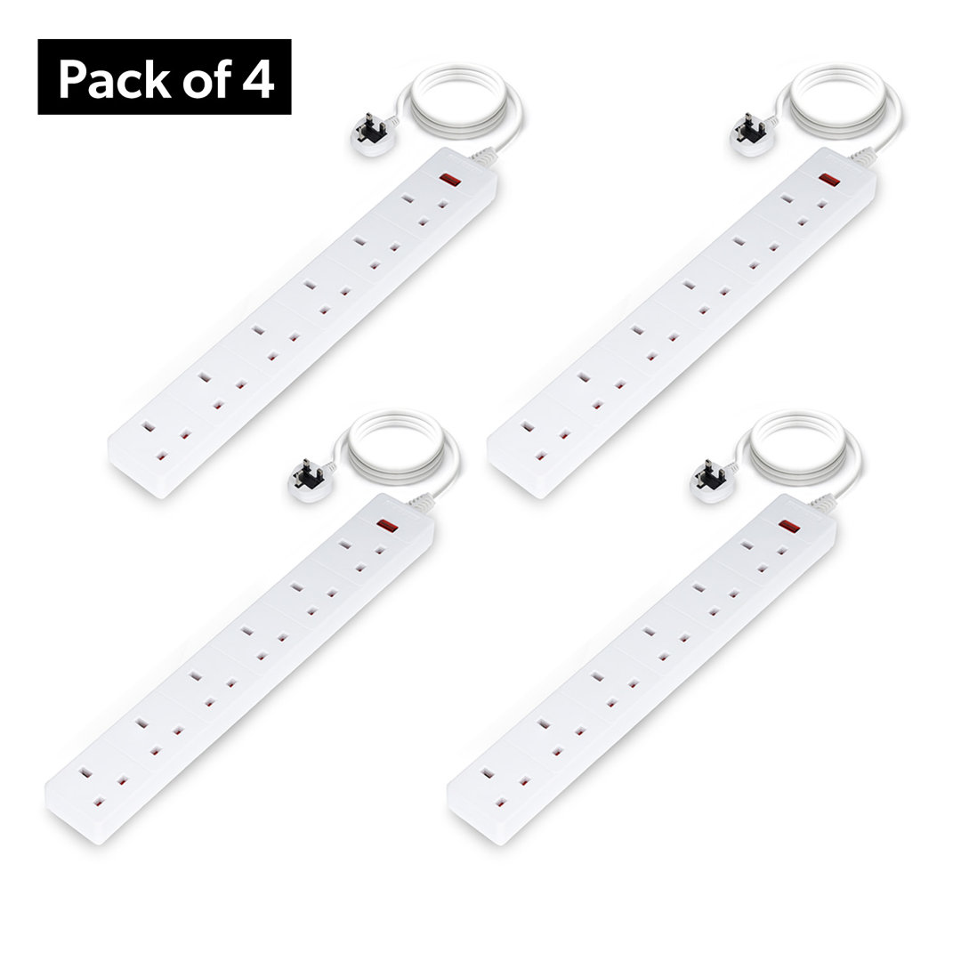 Geepas Unisex White 6 Gang Extension Lead, 2M Cable W/ Neon Indicator Light In - Image 2