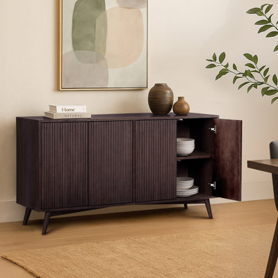 Modern 4-Door Sideboard Buffet Cabinet with Adjustable Shelves & Fluted Push-Open Doors for Dining or Living Room