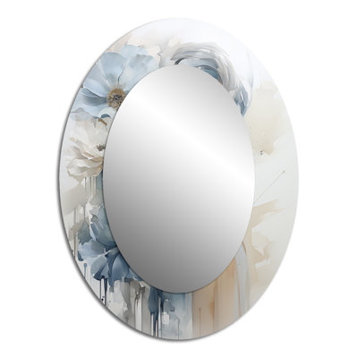 Blue White Woman Portrait - Blue Modern Oval Wall Mirror