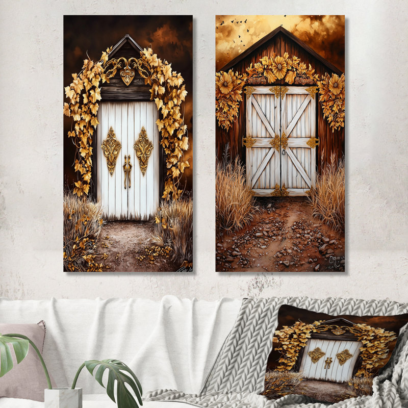 Porte de grange d'automne Heaven - ensemble de 2 décorations murales en métal maison de campagne, 40" H x 40" W