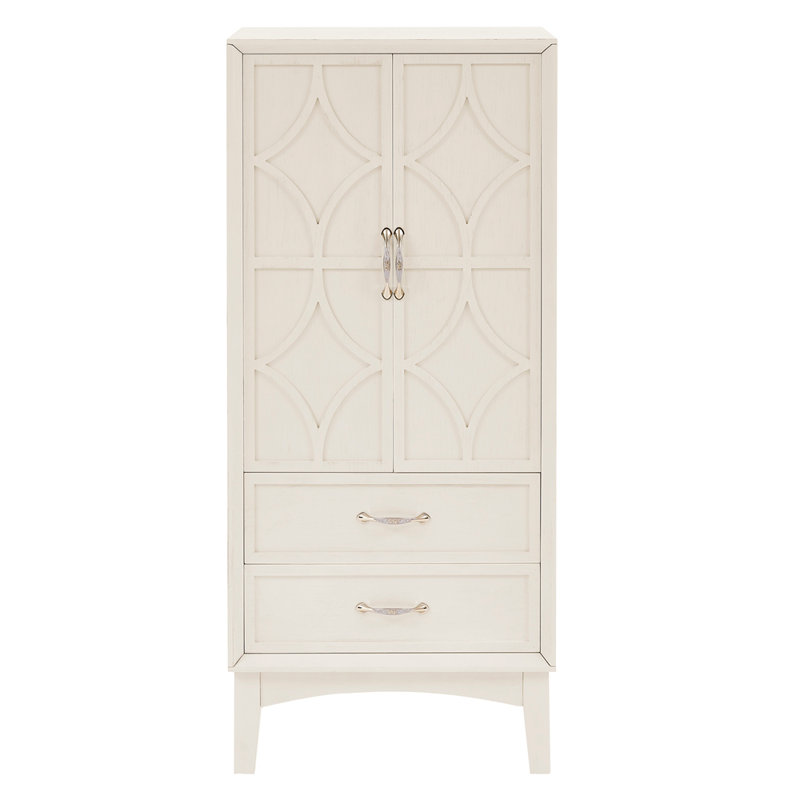 Grande armoire de rangement Mid-Century moderne avec tablettes et tiroirs réglables, Blanc antique