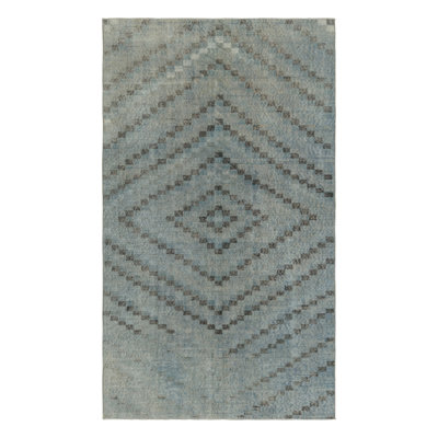 Vintage Turkish Rug, Blue And Black With Diamond Geometric Pattern – Rug & Kilim