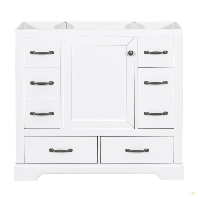 Meuble-lavabo 36 po sans lavabo, base d'armoire seulement, six tiroirs, diviseur de tiroir multifonctionnel, tablette réglable