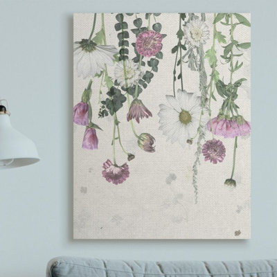 Fleurs suspendues mauves avec de charmantes marguerites blanches par Grace Popp - reproduction d'art