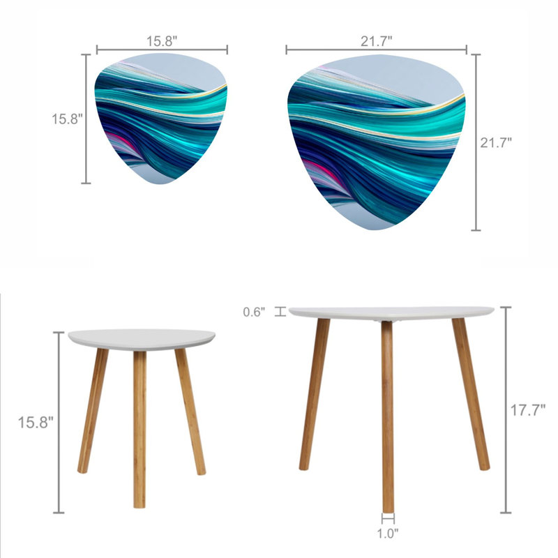 Ensemble de 2 tables basses gigognes Triangle, Turquoise