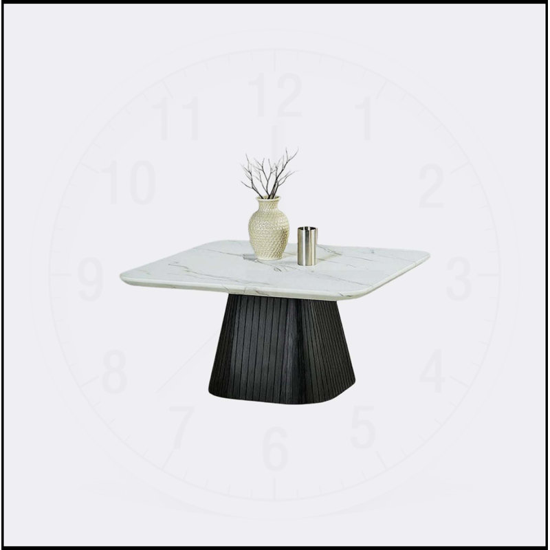 Table basse carrée de style contemporain avec plateau en faux marbre et base cylindrique pour les salons modernes