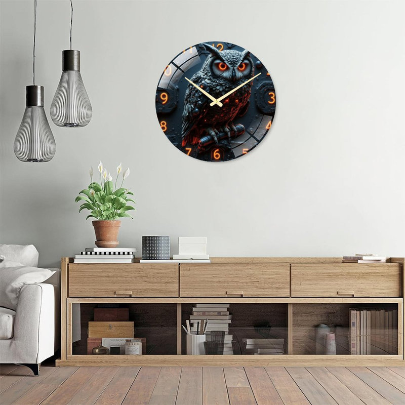 Robot Owl Decor Art - 24‘’ Modern Glass Wall Clock